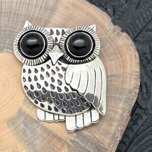THE BOYZ SILVER Mexico Sterling Silver Owl Pin Or Pendant With Onyx Eyes